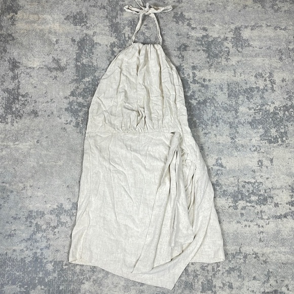 Bardot Dress Goddess Halter Linen Blend Backless in Stone Cream Sz US 12 XL - Picture 4 of 12